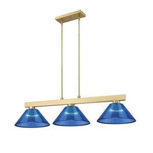 Z-Lite Cobalt 49.75-in Modern Gold 3-Light Billiard w/ Dark Blue Plastic Shade