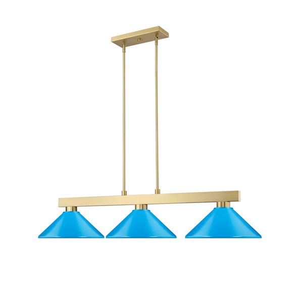 Z-Lite Cobalt 49.75-in Modern Gold 3-Light Billiard w/ Electric Blue Steel Shade