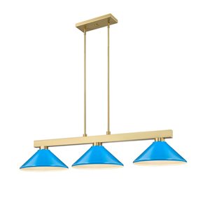 Z-Lite Cobalt 49.75-in Modern Gold 3-Light Billiard w/ Electric Blue Steel Shade