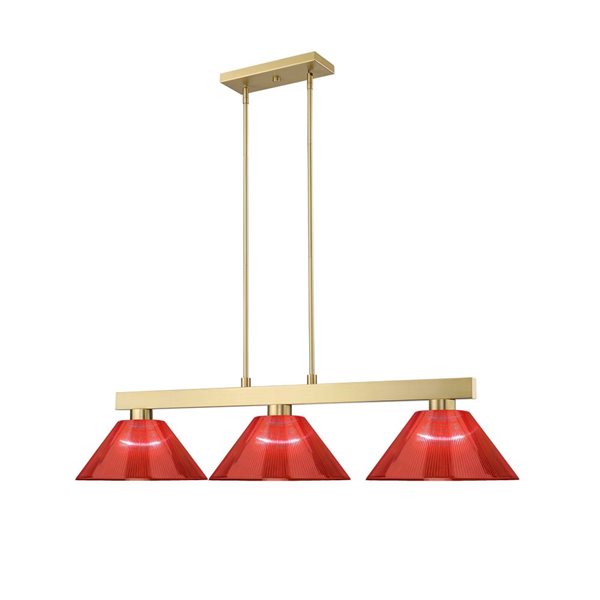 Z-Lite Cobalt 49.75-in Modern Gold 3-Light Billiard w/ Burgundy Plastic Shade