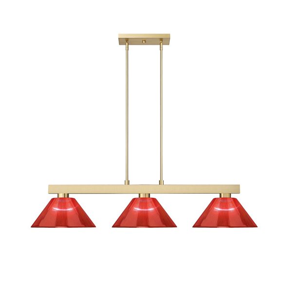 Z-Lite Cobalt 49.75-in Modern Gold 3-Light Billiard w/ Burgundy Plastic Shade