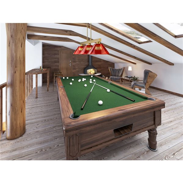 Z-Lite Cobalt 49.75-in Modern Gold 3-Light Billiard w/ Burgundy Plastic Shade