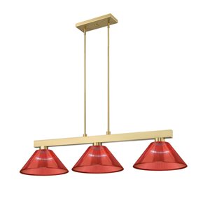 Z-Lite Cobalt 49.75-in Modern Gold 3-Light Billiard w/ Burgundy Plastic Shade