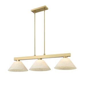 Z-Lite Cobalt 49.5-in Modern Gold 3-Light Billiard w/ Golden Mottle Glass Shade