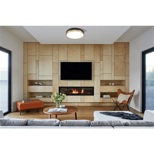 Z-Lite Algar 16-in Matte Black and Modern Gold 1-Light  Flush Mount Light