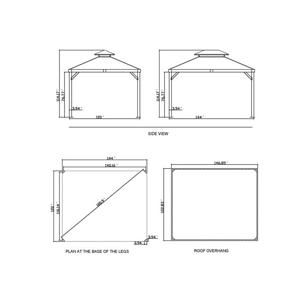 Gazebo à cadre en aluminium par Gazebo Penguin Yosemite, finition bois, 10 x 12 pieds