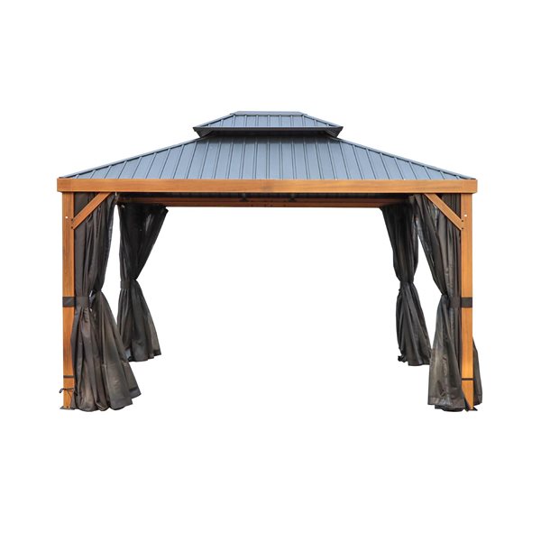 Gazebo Penguin Yosemite 10 x 12-ft Aluminum Frame Wood Finish Gazebo