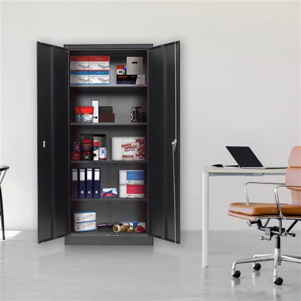 Grande armoire de rangement robuste Storemax par Carnation, 4 tablettes, acier noir