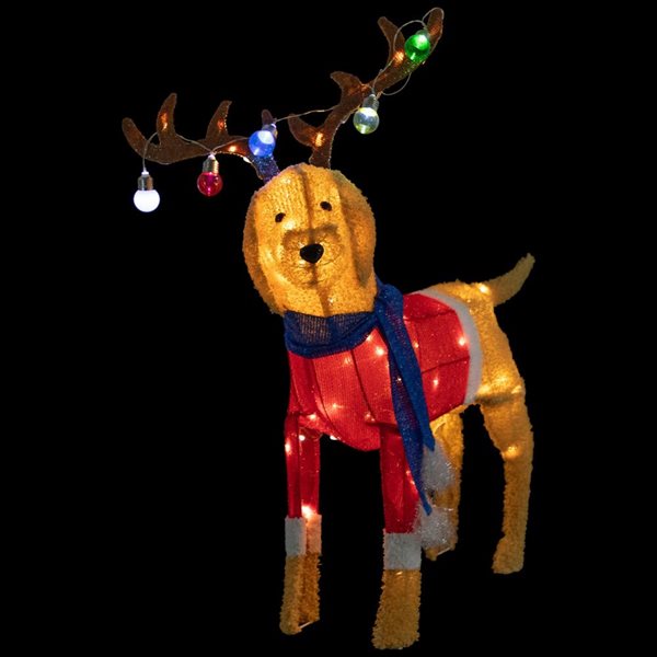 Northlight 36.5-in Freestanding LED Lighted Dog Wearing Antlers