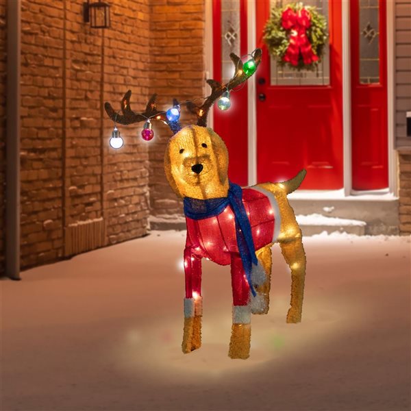 Northlight 36.5-in Freestanding LED Lighted Dog Wearing Antlers