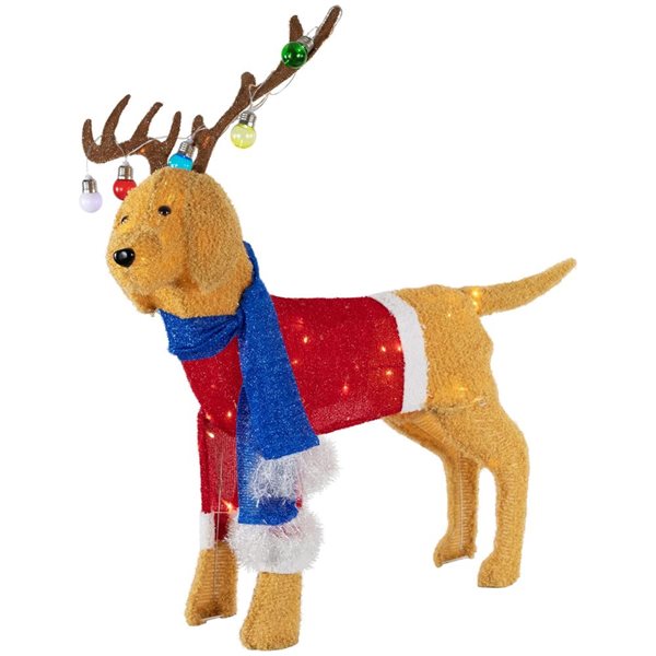 Northlight 36.5-in Freestanding LED Lighted Dog Wearing Antlers