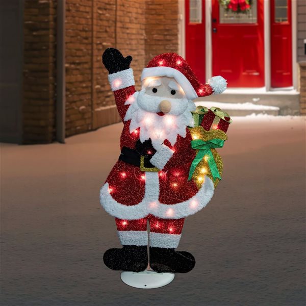 Northlight 32-in Freestanding Red and White Lighted Waving Santa with Gifts