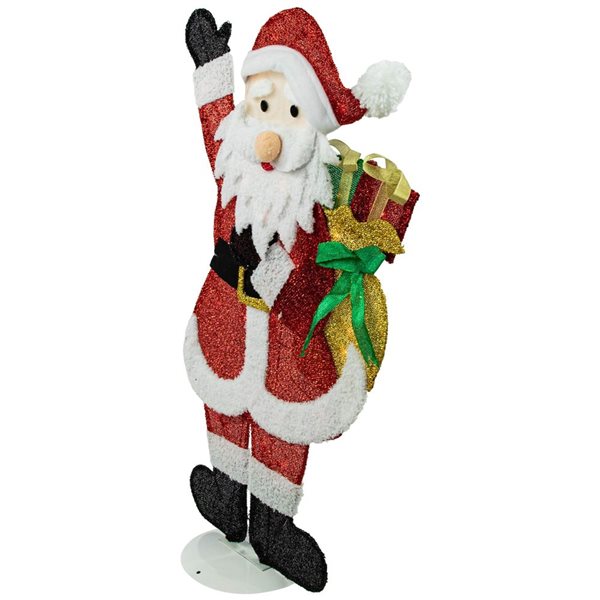 Northlight 32-in Freestanding Red and White Lighted Waving Santa with Gifts