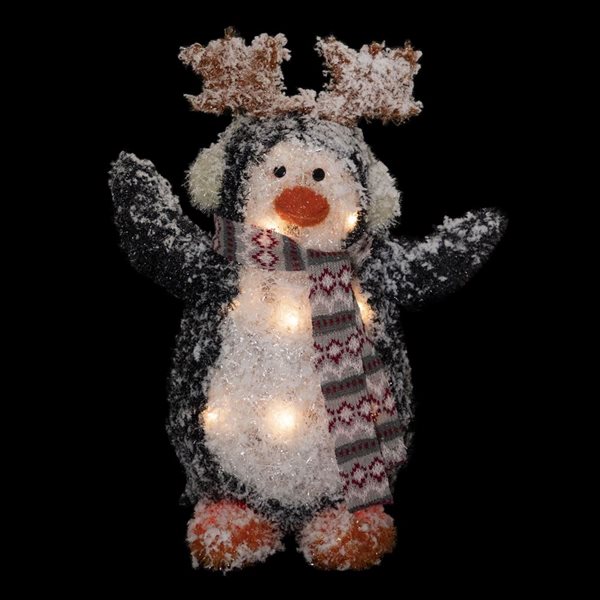 Northlight 22-in Freestanding Lighted Snowy Penguin in Antler Hat