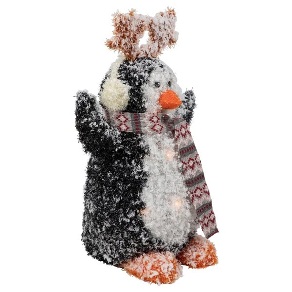 Northlight 22-in Freestanding Lighted Snowy Penguin in Antler Hat