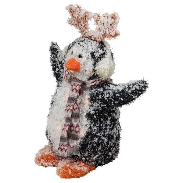 Northlight 22-in Freestanding Lighted Snowy Penguin in Antler Hat