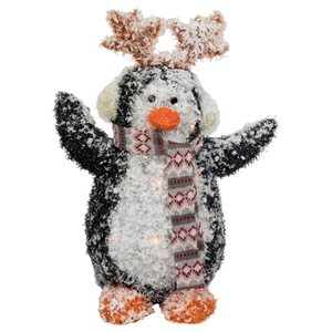 Northlight 22-in Freestanding Lighted Snowy Penguin in Antler Hat