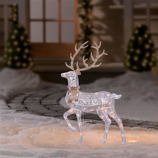 Northlight 46-in Freestanding Lighted 2-D Silver Glitter Reindeer