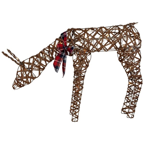 Northlight 35-in Freestanding LED Lighted Feeding Rattan Reindeer