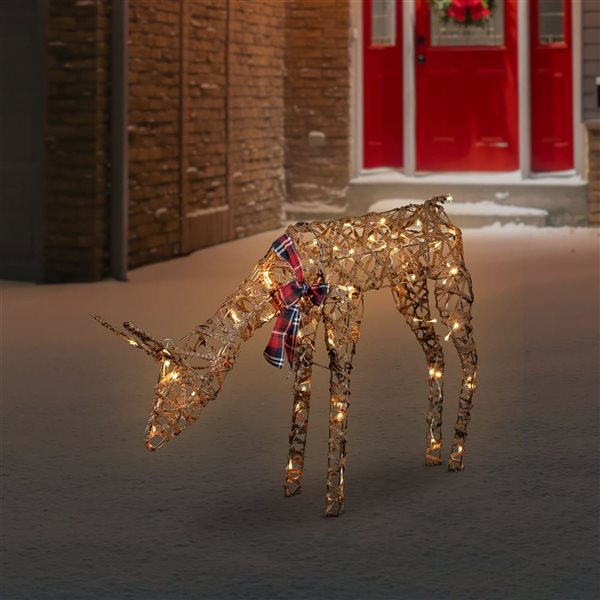 Northlight 35-in Freestanding LED Lighted Feeding Rattan Reindeer