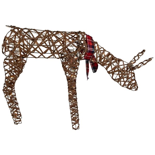 Northlight 35-in Freestanding LED Lighted Feeding Rattan Reindeer