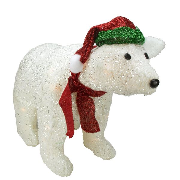 Northlight 23-in Freestanding Pre-Lit White Glittered Polar Bear