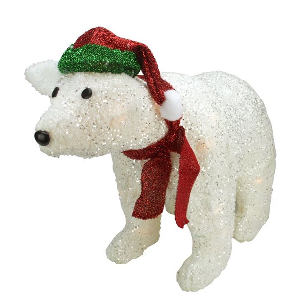 Northlight 23-in Freestanding Pre-Lit White Glittered Polar Bear