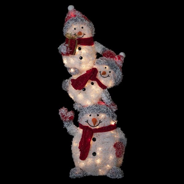 Northlight 42-in Freestanding Lighted Stacked Snowman Family Outdoor