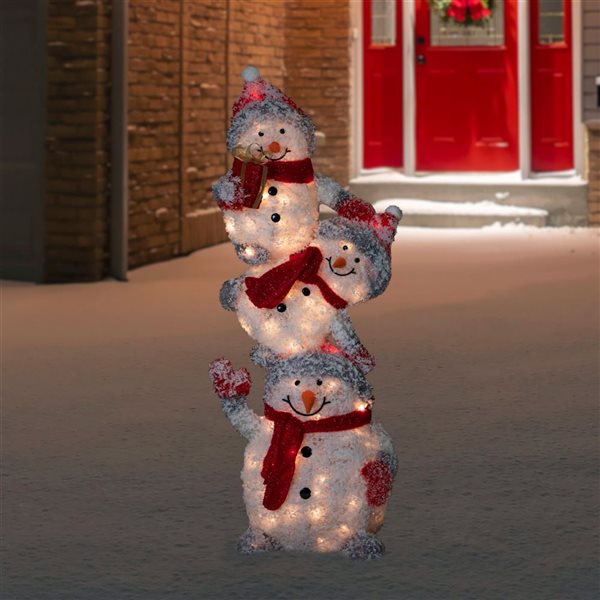 Northlight 42-in Freestanding Lighted Stacked Snowman Family Outdoor