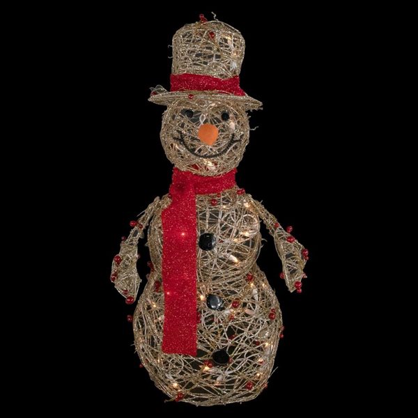 Northlight 28-in Freestandong Pre-Lit Champagne Gold and Red Glittered Snowman