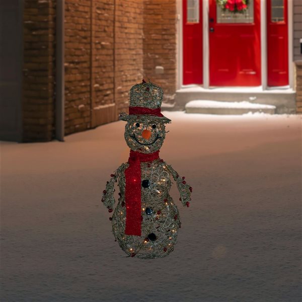 Northlight 28-in Freestandong Pre-Lit Champagne Gold and Red Glittered Snowman