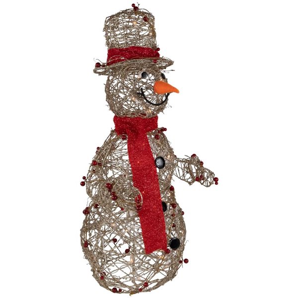 Northlight 28-in Freestandong Pre-Lit Champagne Gold and Red Glittered Snowman