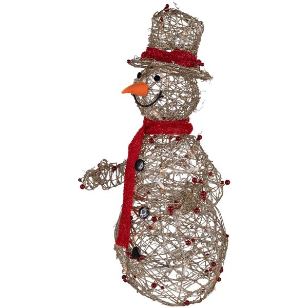 Northlight 28-in Freestandong Pre-Lit Champagne Gold and Red Glittered Snowman