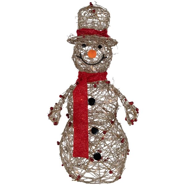 Northlight 28-in Freestandong Pre-Lit Champagne Gold and Red Glittered Snowman