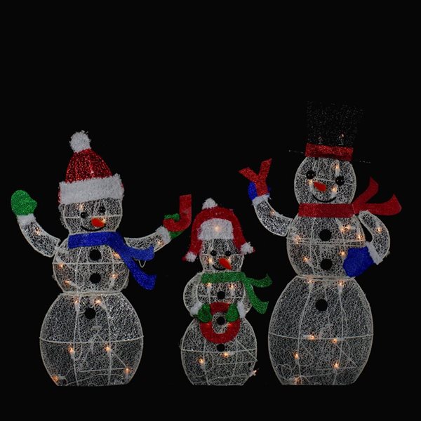 Northlight Set 3 Lighted Glittering Mesh Snowmen JOY
