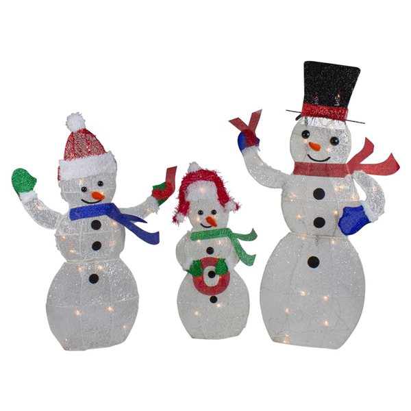 Northlight Set 3 Lighted Glittering Mesh Snowmen JOY