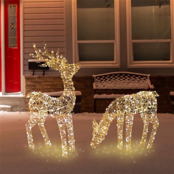 Northlight 37-in Freestanding LED Twinkle Lighted Gold Mesh Reindeer - Set of 2