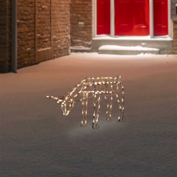 Northlight 25-in Freestanding Lighted White Feeding Reindeer