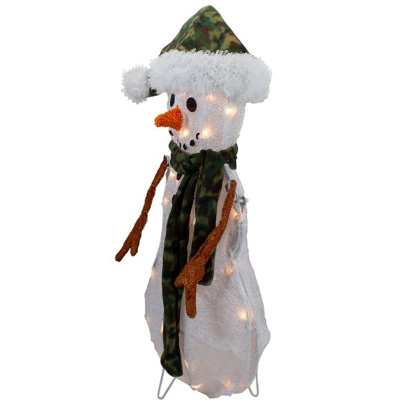 Northlight 24-in Freestanding Lighted White and Green Chenille Snowman