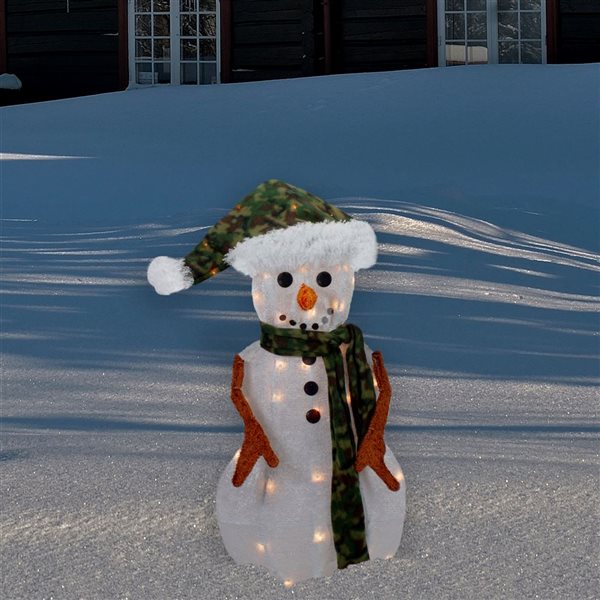 Northlight 24-in Freestanding Lighted White and Green Chenille Snowman