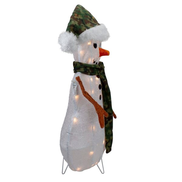 Northlight 24-in Freestanding Lighted White and Green Chenille Snowman