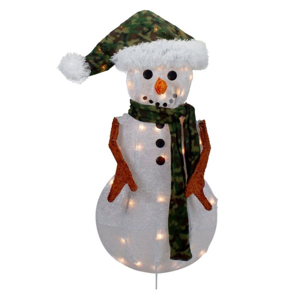 Northlight 24-in Freestanding Lighted White and Green Chenille Snowman