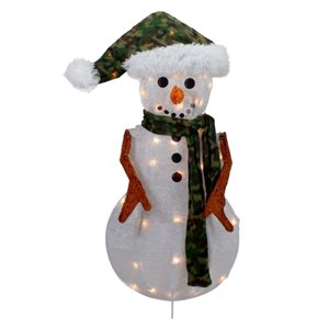 Northlight 24-in Freestanding Lighted White and Green Chenille Snowman