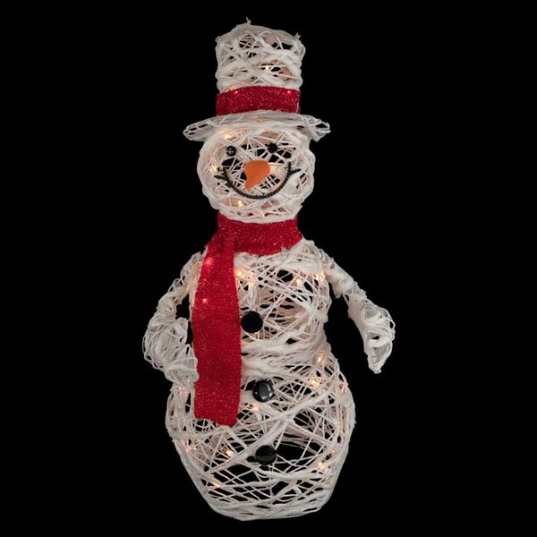 Northlight 28-in Freestanding Lighted White Glittered Rattan Snowman