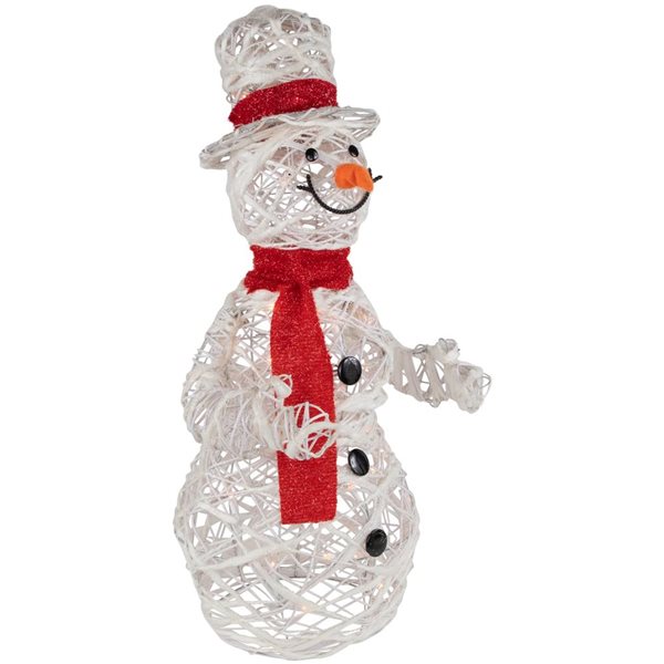 Northlight 28-in Freestanding Lighted White Glittered Rattan Snowman