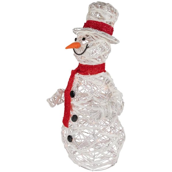 Northlight 28-in Freestanding Lighted White Glittered Rattan Snowman