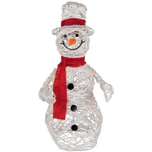 Northlight 28-in Freestanding Lighted White Glittered Rattan Snowman