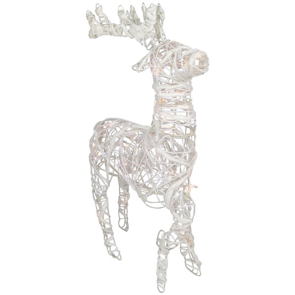 Northlight 30-in Freestanding White and Clear Glittered Rattan Reindeer