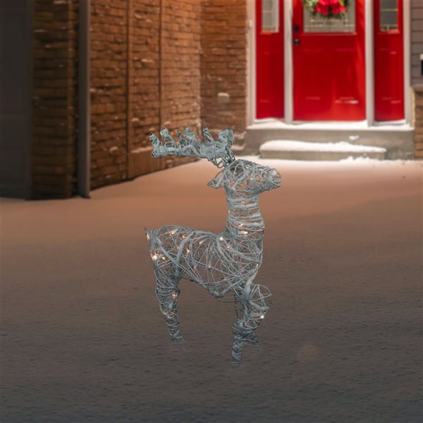 Northlight 30-in Freestanding White and Clear Glittered Rattan Reindeer