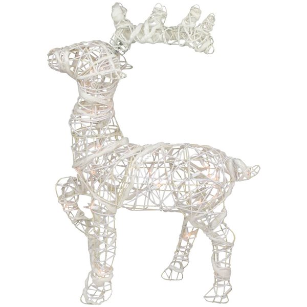 Northlight 30-in Freestanding White and Clear Glittered Rattan Reindeer